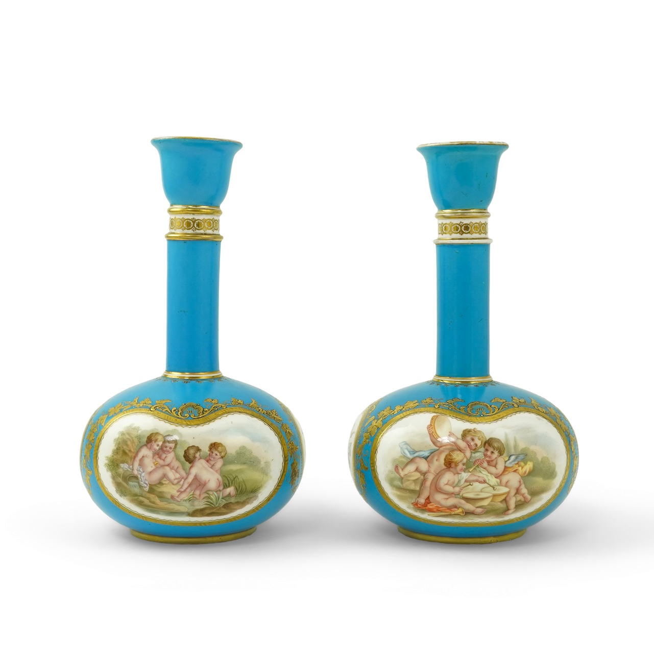 A pair of Coalport bottle vases, in Sevres style, c.1870